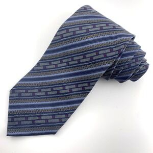 Chanel Paris Mens Tie Blue Multicolor Striped w/ CC Logo 100% Silk Necktie